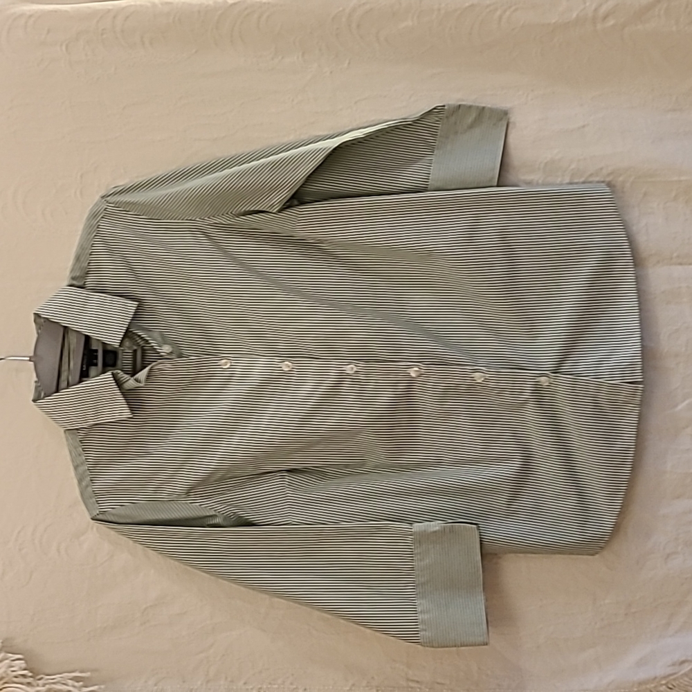 Womens Lands End Size 4 Wrinkle-Free Broadcloth Dress Shirt in Green Stripes